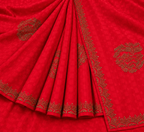 Bright Red Embroidered Saree with Unstitched Blouse