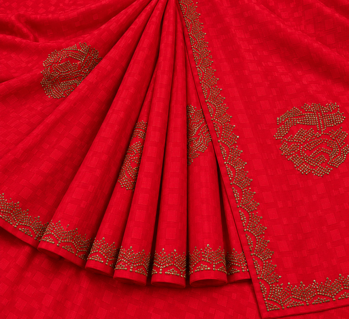 Bright Red Embroidered Saree with Unstitched Blouse