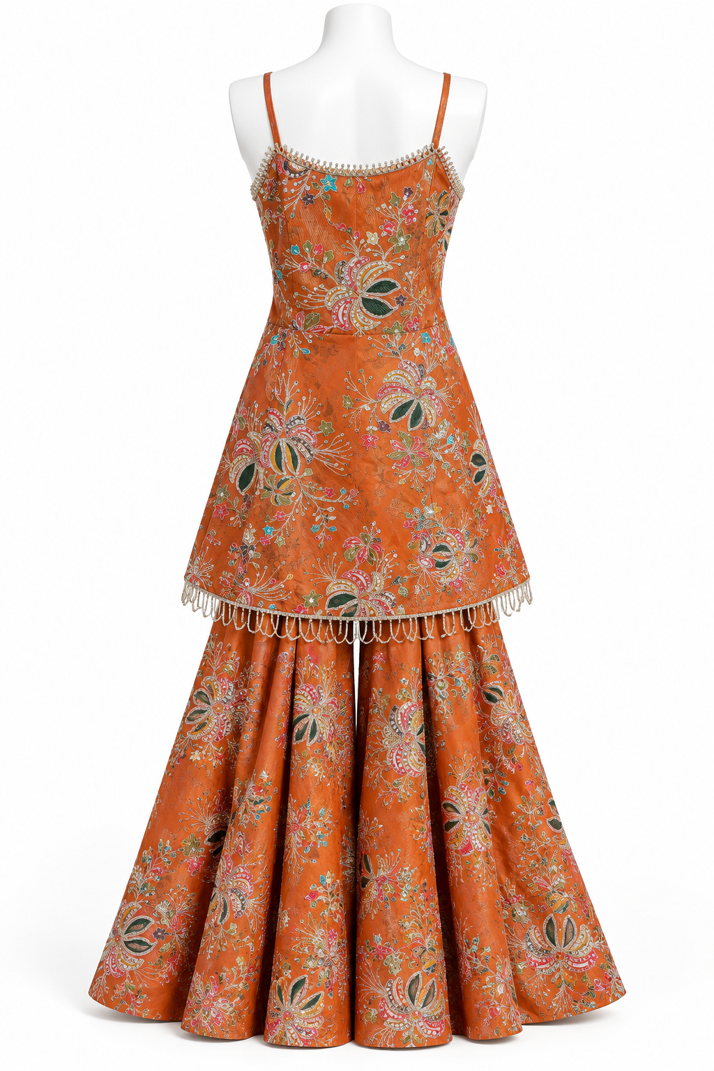 Orange Embroidered Sharara Suit