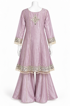 Dusty Mauve Mirror Hand Work Anarkali Sharara Set