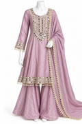 Dusty Mauve Mirror Hand Work Anarkali Sharara Set