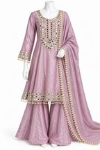 Dusty Mauve Mirror Hand Work Anarkali Sharara Set