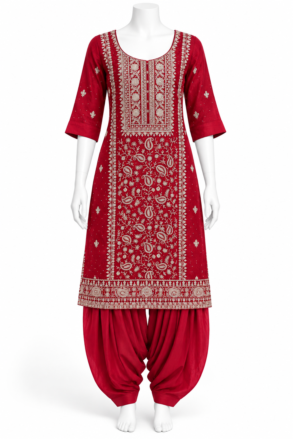Red Embroidered Punjabi Salwar Suit with Dupatta