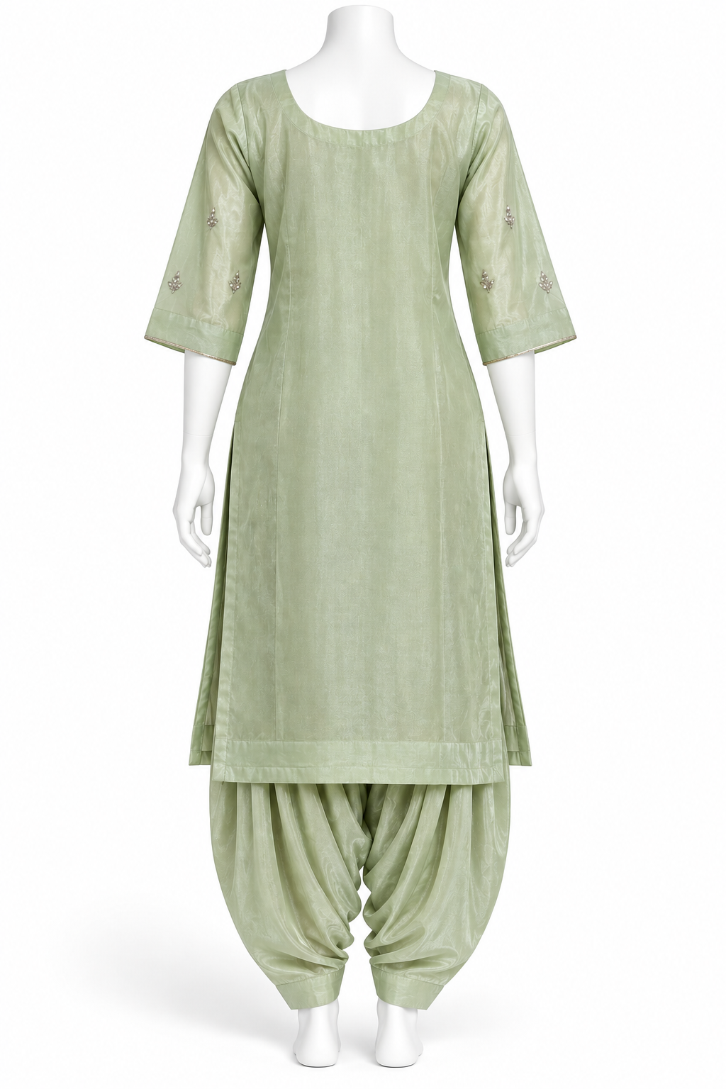 Sage Green Floral Embroidered Punjabi Salwar Suit with Dupatta