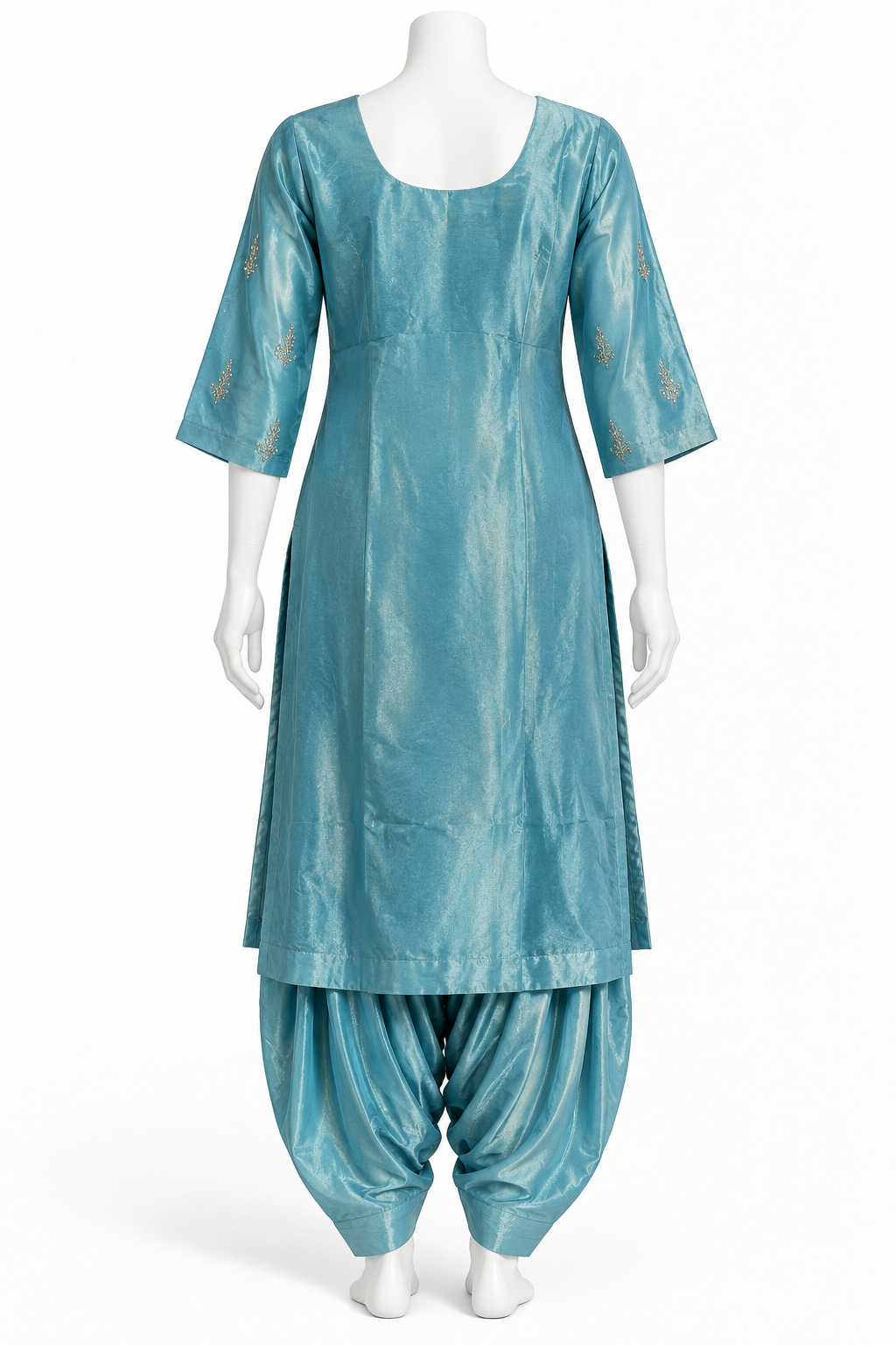 Dusty Blue Floral Embroidered Punjabi Salwar Suit with Dupatta
