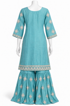 Sky Blue Embroidered Sharara Suit with Dupatta
