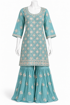 Sky Blue Embroidered Sharara Suit with Dupatta