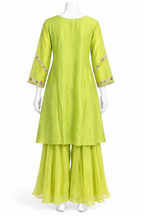 Lime Green Floral Embroidered Palazzo Suit with Dupatta