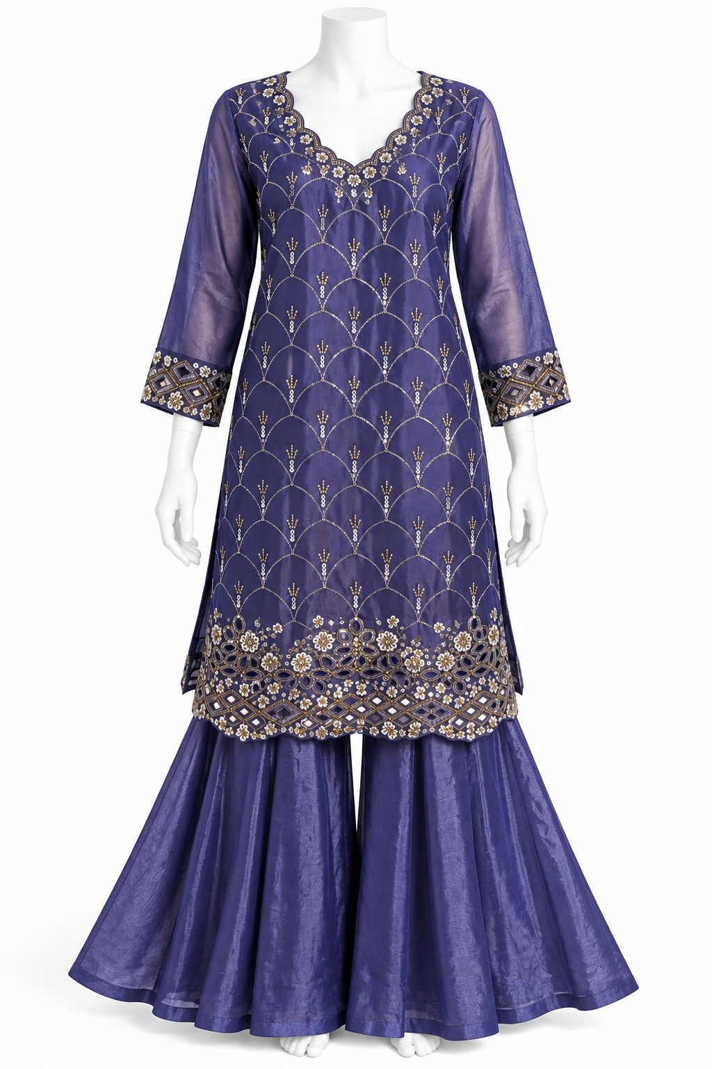 Royal Purple Embroidered Sharara Suit Set with Dupatta