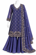 Royal Purple Embroidered Sharara Suit Set with Dupatta