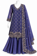 Royal Purple Embroidered Sharara Suit Set with Dupatta