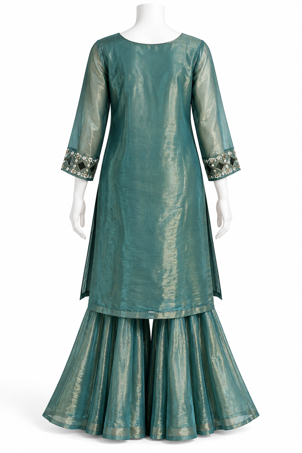 Teal Green Embroidered Sharara Suit Set with Dupatta