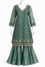 Teal Green Embroidered Sharara Suit Set with Dupatta