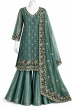 Teal Green Embroidered Sharara Suit Set with Dupatta