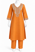 Bright Orange Embroidered Suit with Dupatta