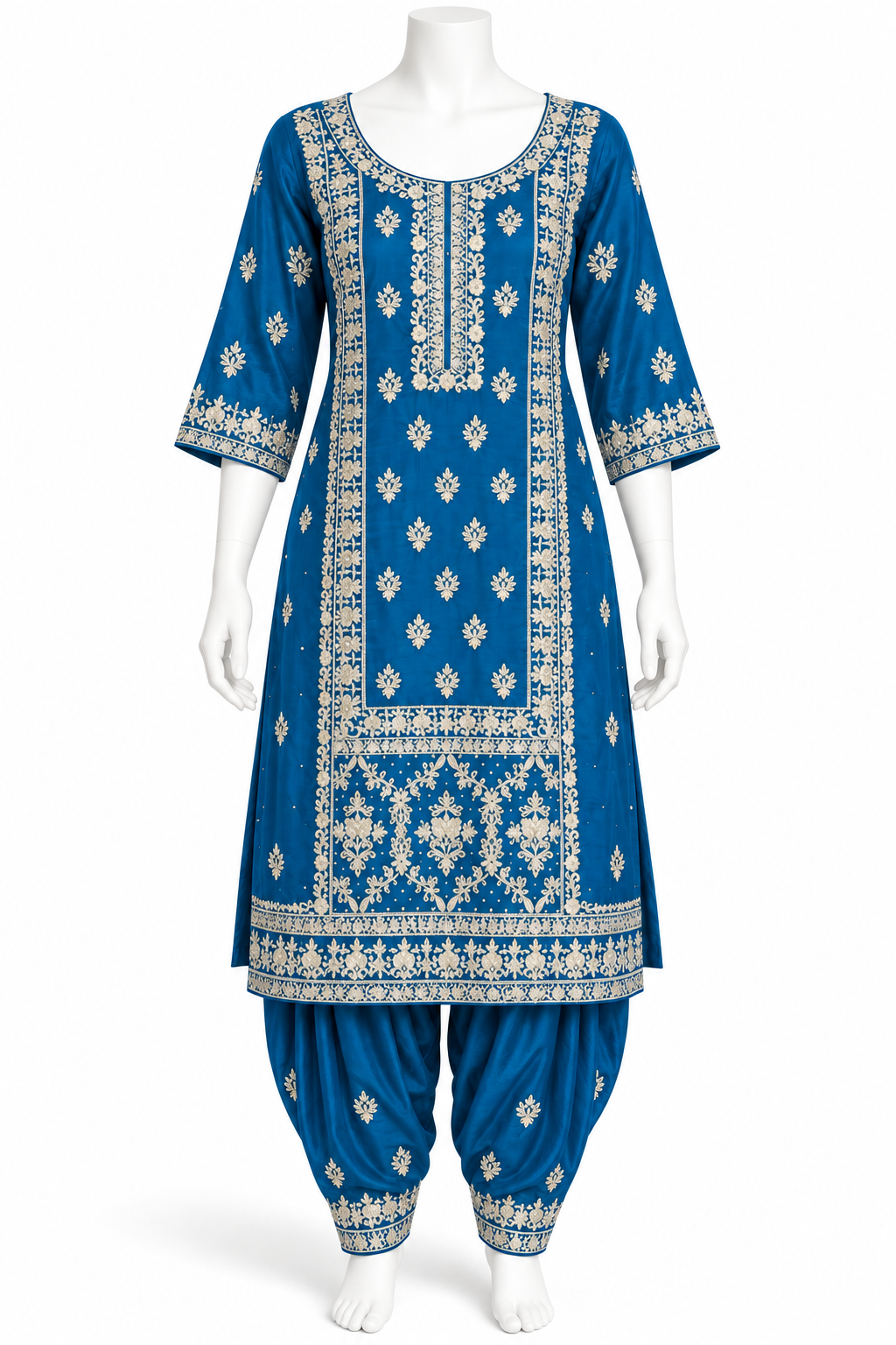 Royal Blue Embroidered Punjabi Salwar Suit with Dupatta