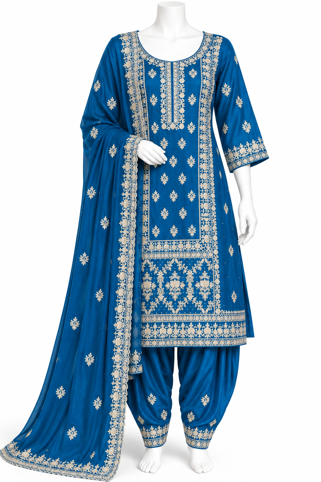 Royal Blue Embroidered Punjabi Salwar Suit with Dupatta