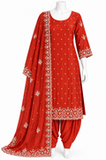 Bright Red Embroidered Punjabi Salwar Suit with Dupatta