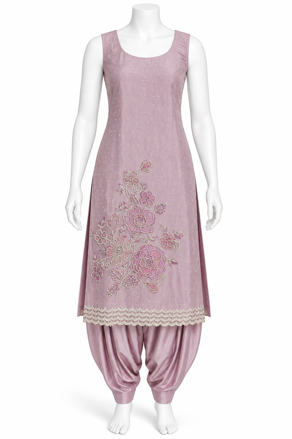 Dusty Pink Floral Embroidered Punjabi Salwar Suit with Dupatta