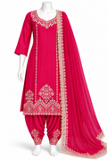 Hot Pink Embroidered Punjabi Salwar Suit with Dupatta