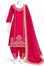 Hot Pink Embroidered Punjabi Salwar Suit with Dupatta