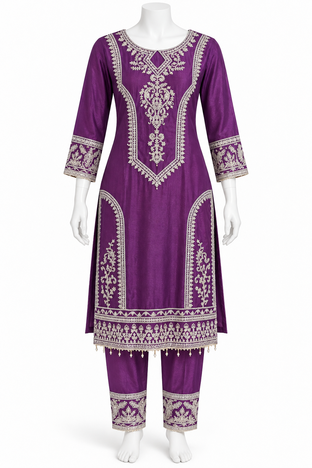 Deep Purple Embroidered Palazzo Suit Set with Dupatta