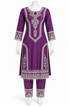 Deep Purple Embroidered Palazzo Suit Set with Dupatta