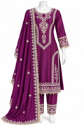Deep Purple Embroidered Palazzo Suit Set with Dupatta