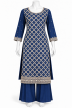 Royal Blue Embroidered Sharara Suit Set with Dupatta