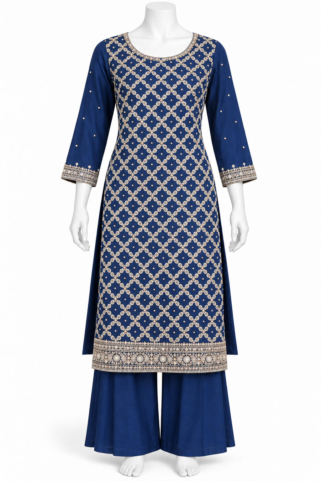 Royal Blue Embroidered Sharara Suit Set with Dupatta