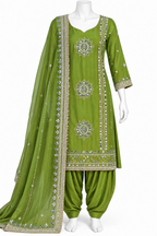 Olive Green Embroidered Punjabi Salwar Suit with Dupatta