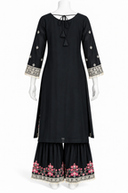 Black Floral Embroidered Sharara Suit with Dupatta