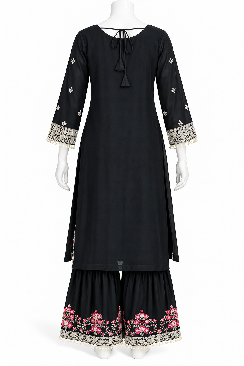 Black Floral Embroidered Sharara Suit with Dupatta