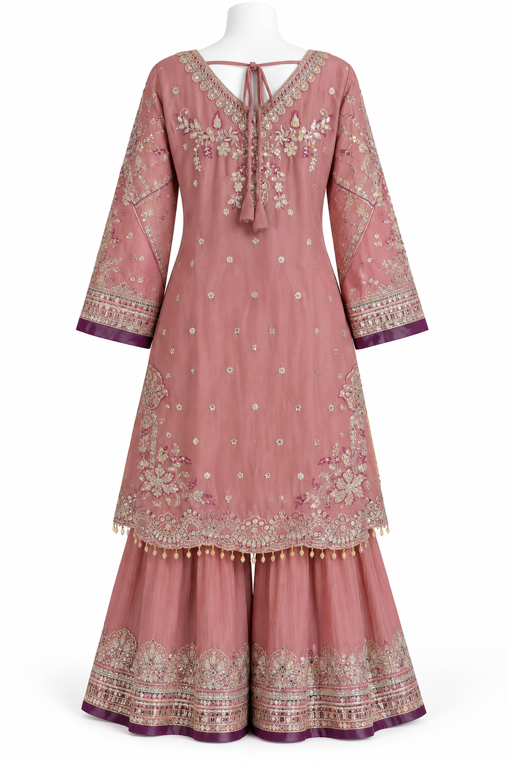 Dusty Rose Embroidered Sharara Suit