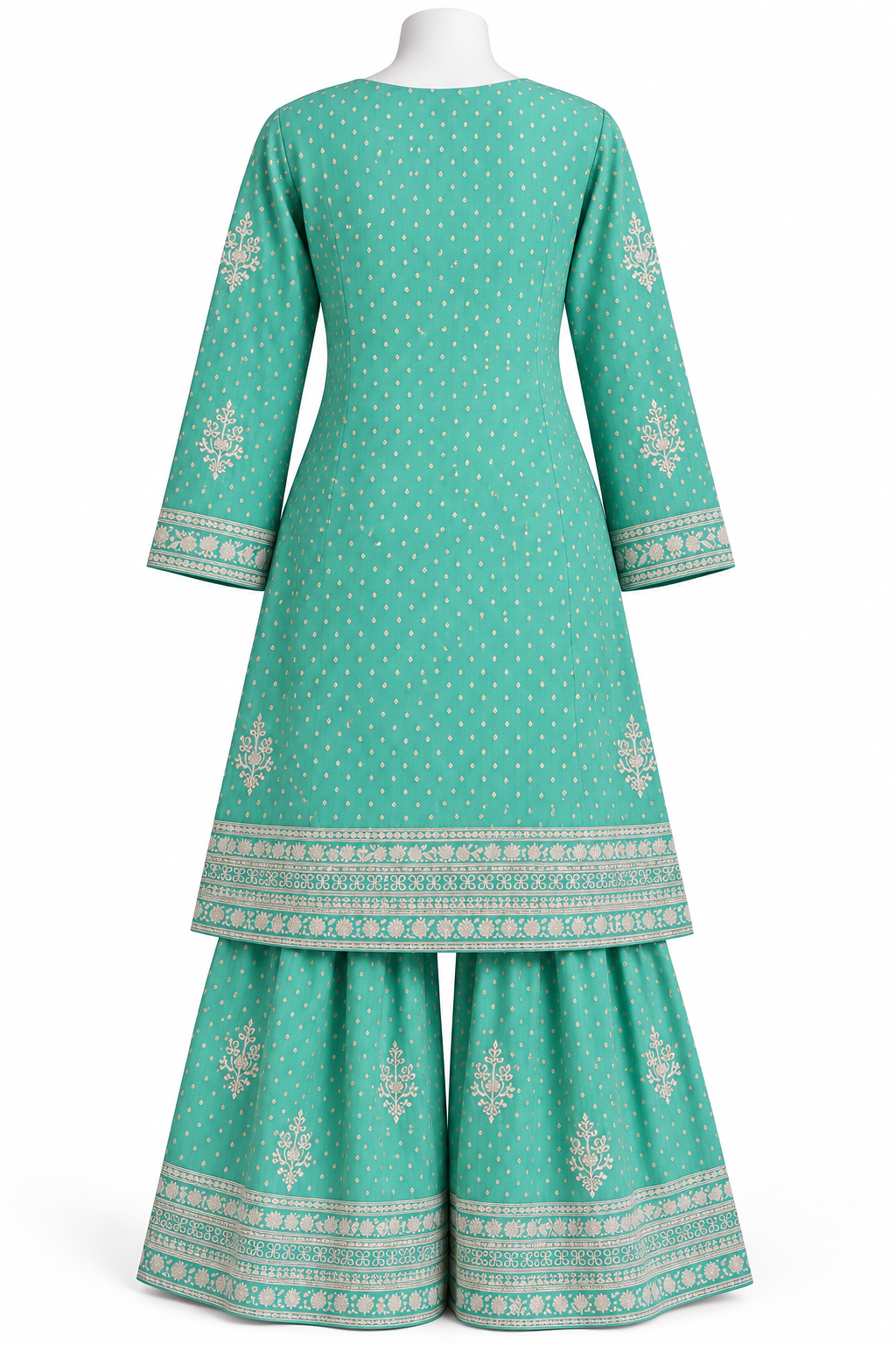 Mint & Ivory Embroidered Sharara Set