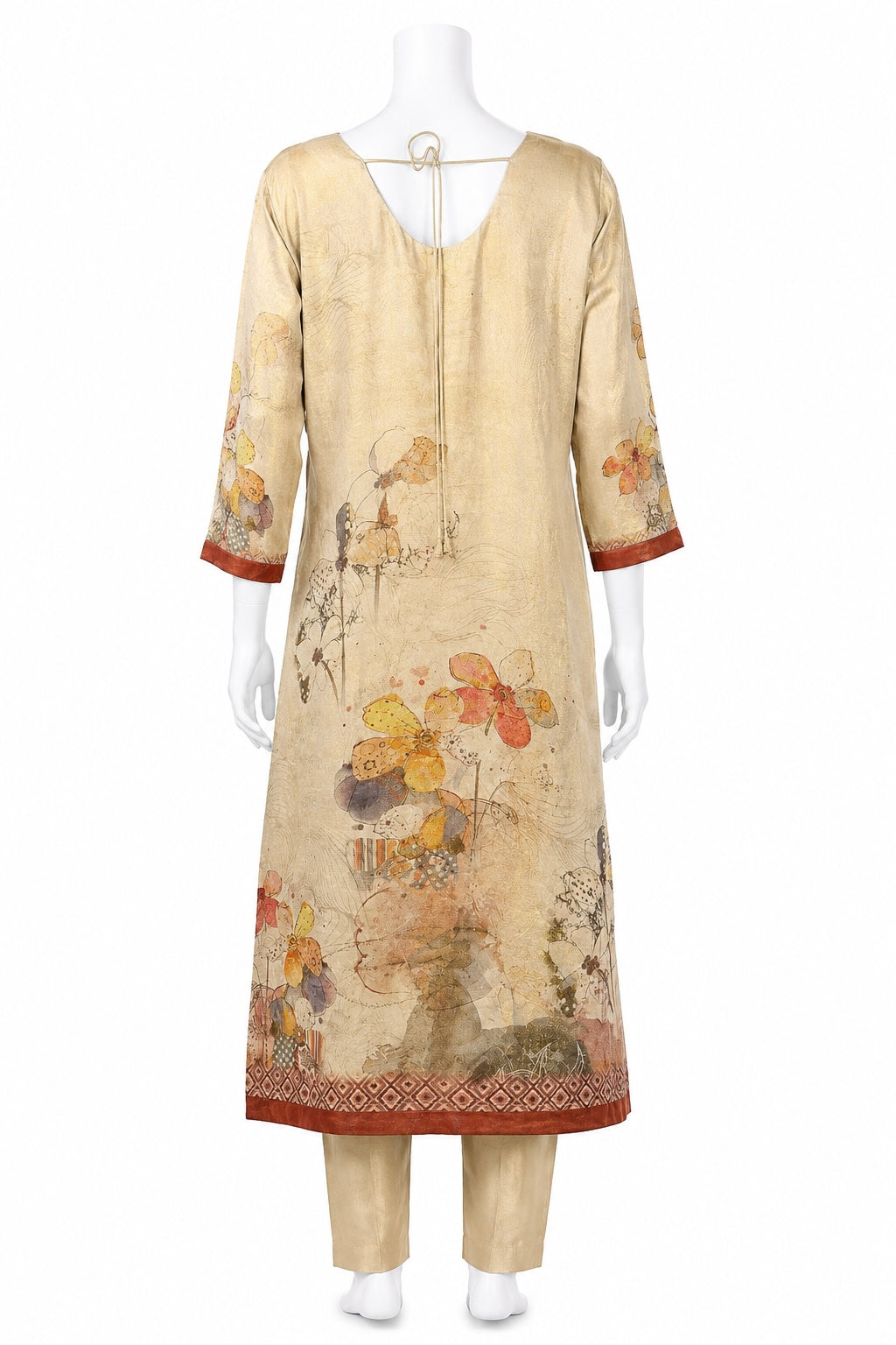 Ivory Floral Printed Pakistani Suit with Dupatta | Elegant Semi-Formal Ethnic Wear