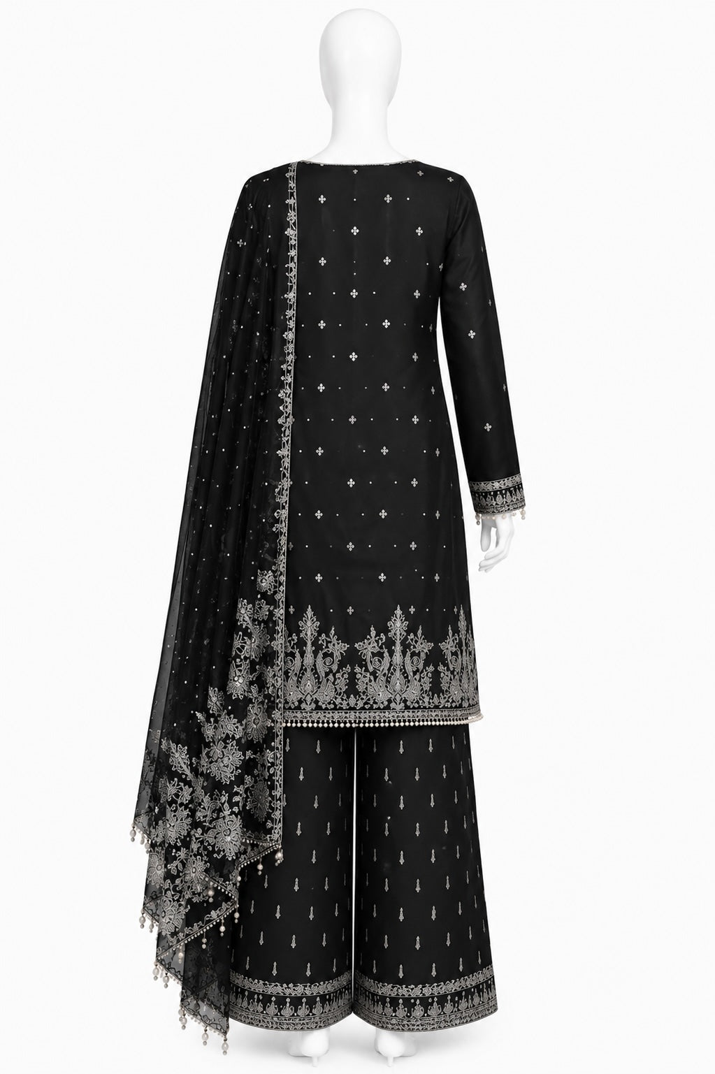 Black Embroidered Pakistani 3-Piece Suit with Organza Dupatta | Women’s Ethnic Wear