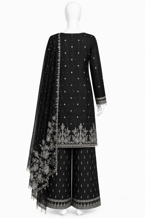 Black Embroidered Pakistani 3-Piece Suit with Organza Dupatta | Women’s Ethnic Wear | Khush Mizaj Official