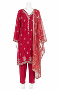 Ruby Pink Embroidered Pakistani Suit with Organza Dupatta | Elegant Party Wear