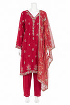 Ruby Pink Embroidered Pakistani Suit with Organza Dupatta | Elegant Party Wear