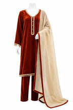 Rust Velvet Pakistani Suit with Organza Dupatta | Luxury Winter Festive Wear