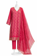 Pink traditional outfit with a matching dupatta on a mannequin against a white background