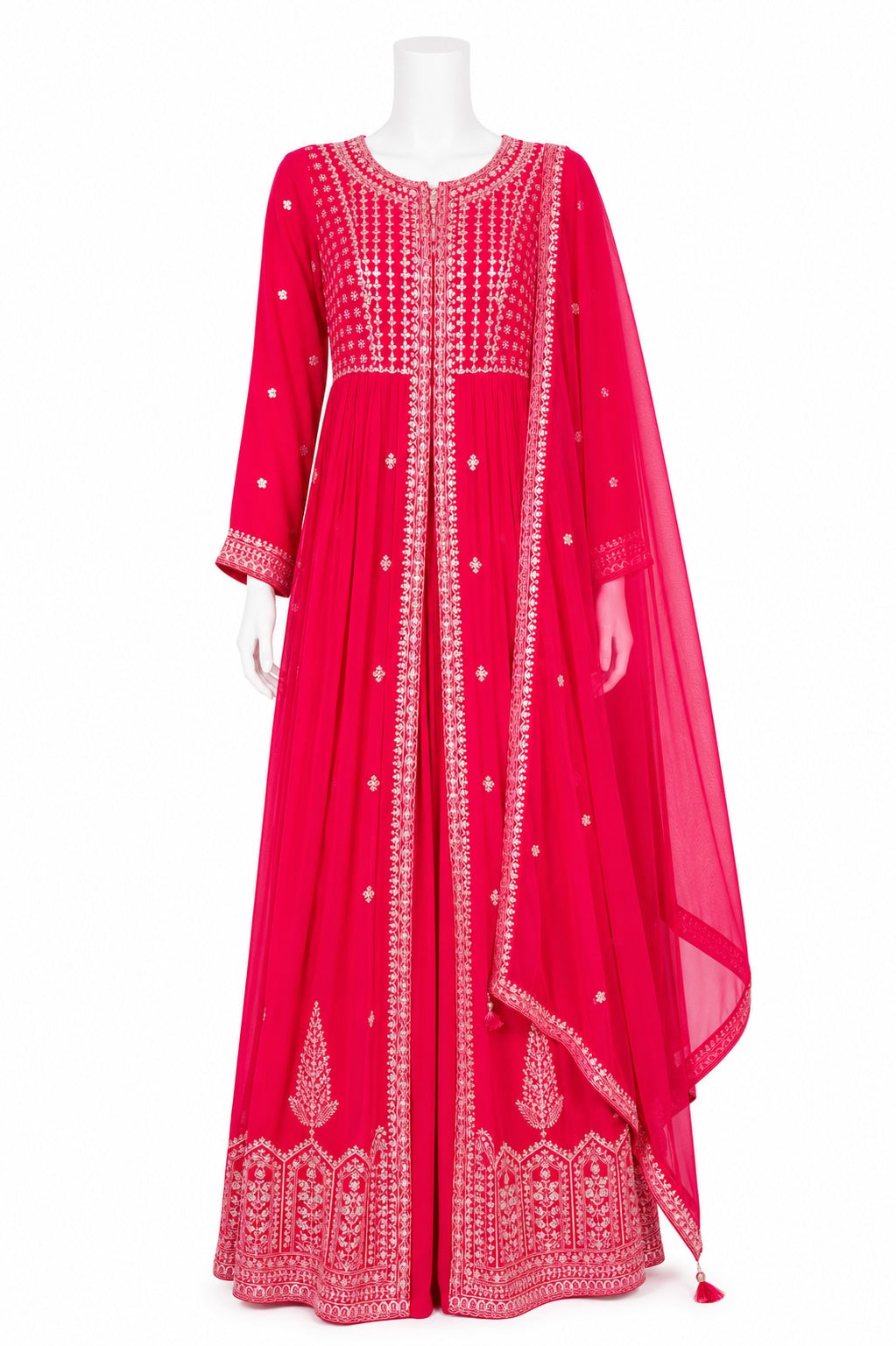 Hot Pink Anarkali Sharara Suit with Dupatta | Embroidered Pakistani Wedding & Party Wear