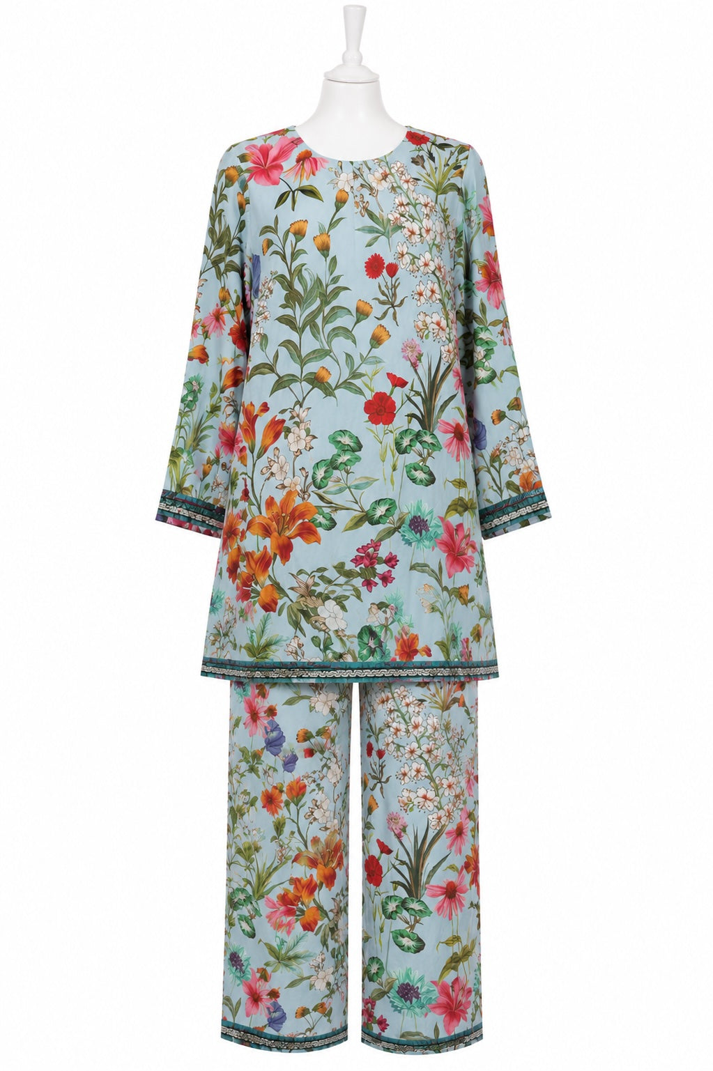 Blooming Meadow Floral Co-Ord Set – Women’s Printed Tunic & Wide-Leg Pant Set
