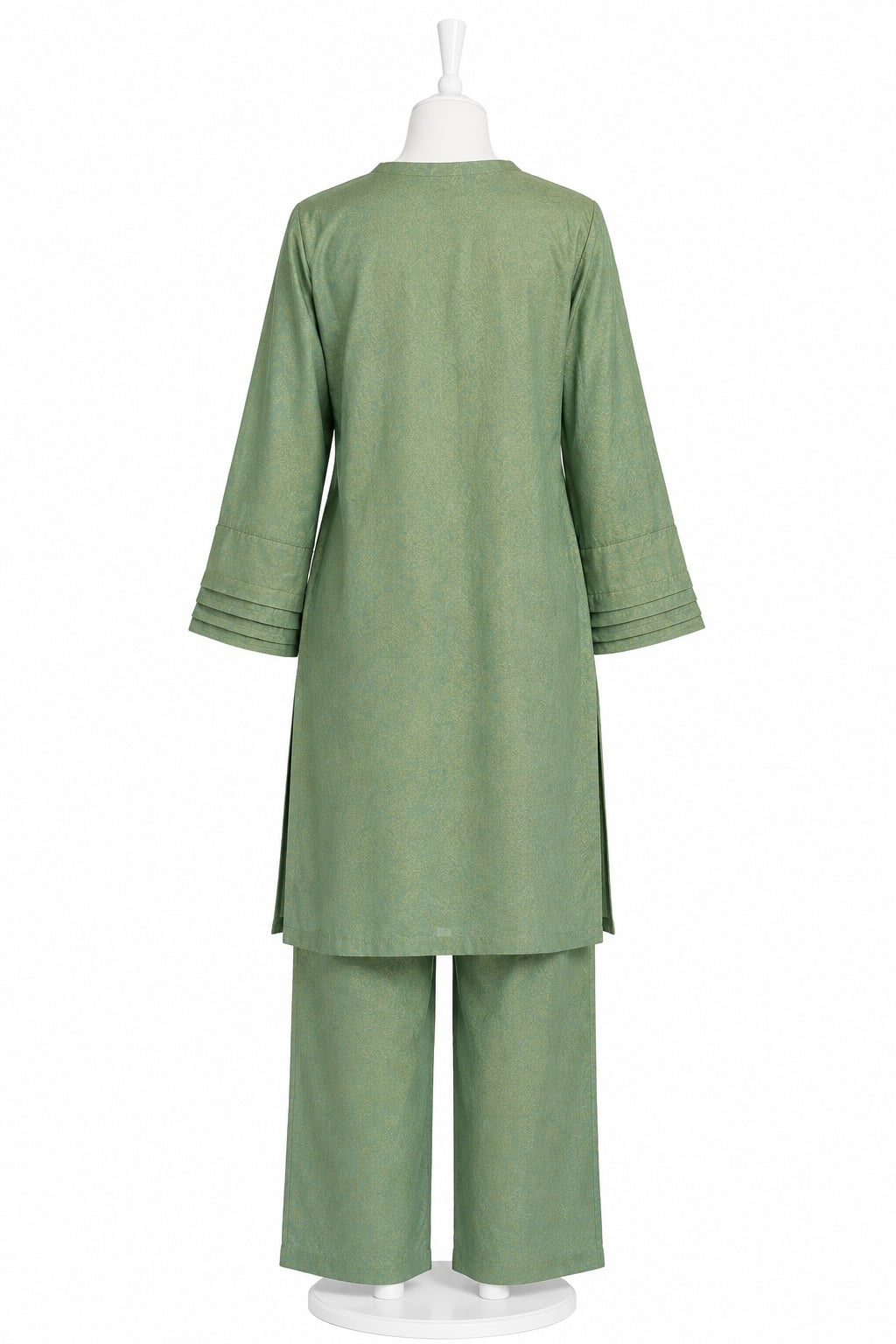 Sage Elegance Jacquard Co-Ord Set – Women’s Textured Kurta & Wide-Leg Pant Set