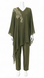 Olive Green Co-Ord Set for Women | Embroidered Designer Two-Piece Outfit