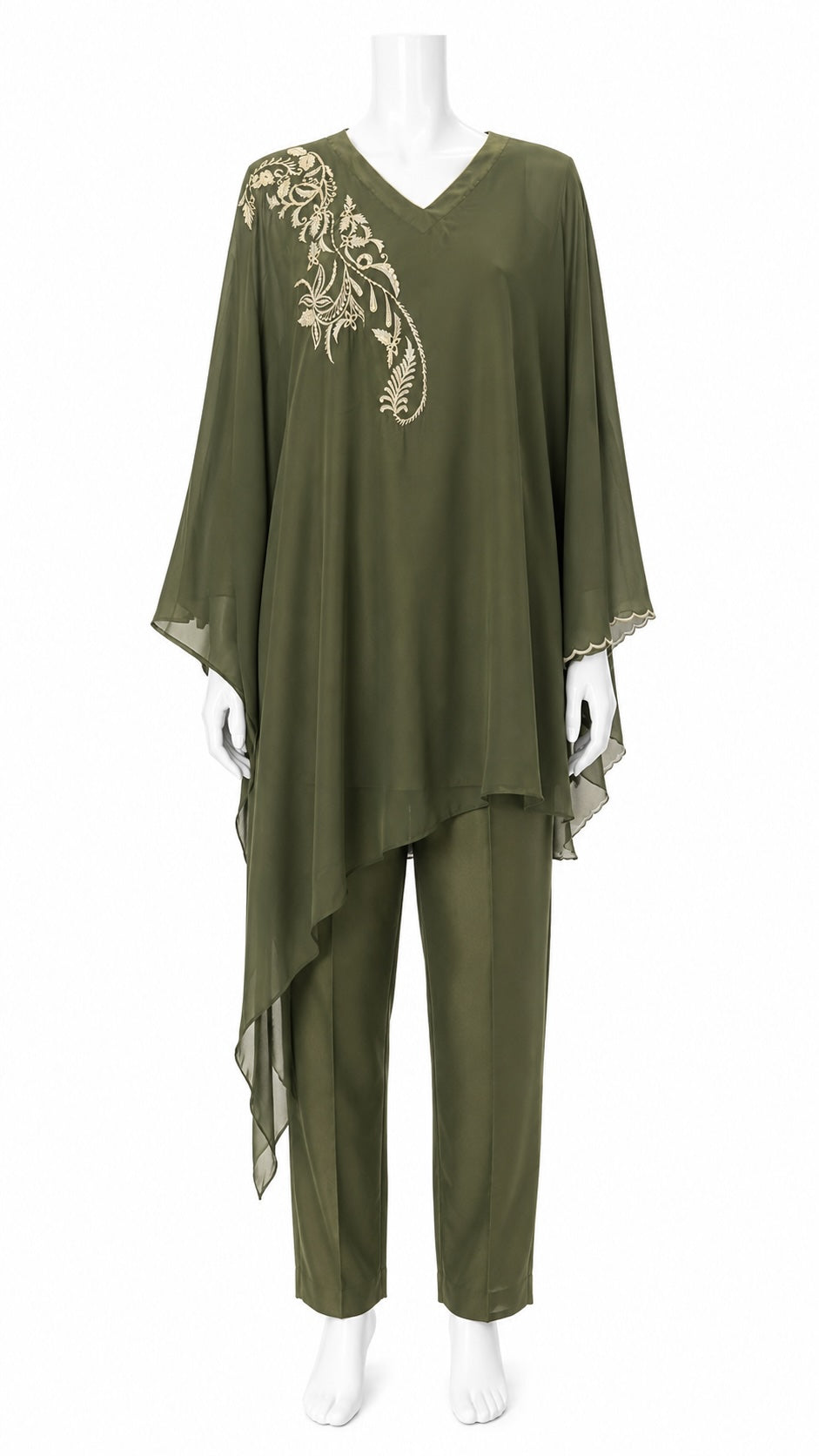 Olive Green Co-Ord Set for Women | Embroidered Designer Two-Piece Outfit