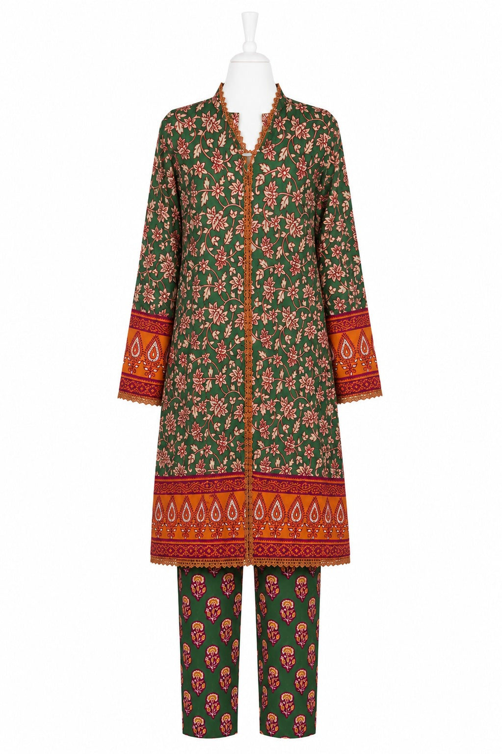 Emerald Garden Printed Co-Ord Set – Women’s Floral Kurta & Straight Pant Set