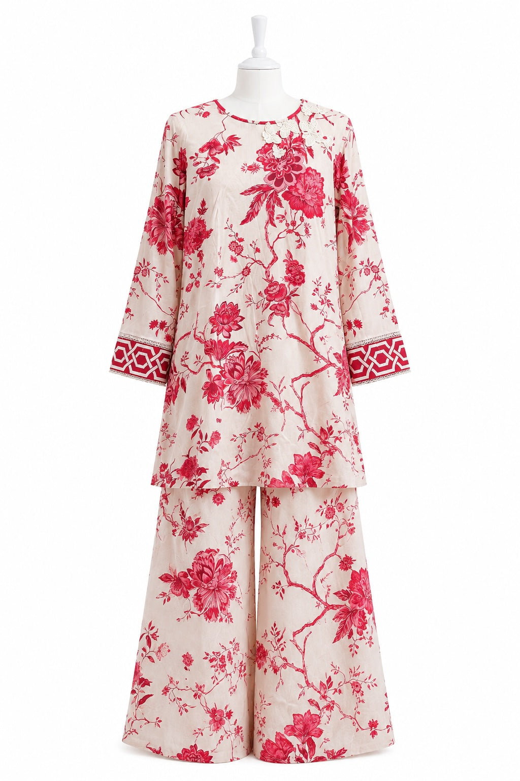 Rose Garden Floral Co-Ord Set – Women’s Printed Tunic & Wide-Leg Pant Set