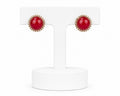 Ruby Red Crystal Stud Earrings with CZ Halo | Elegant Gold Statement Studs